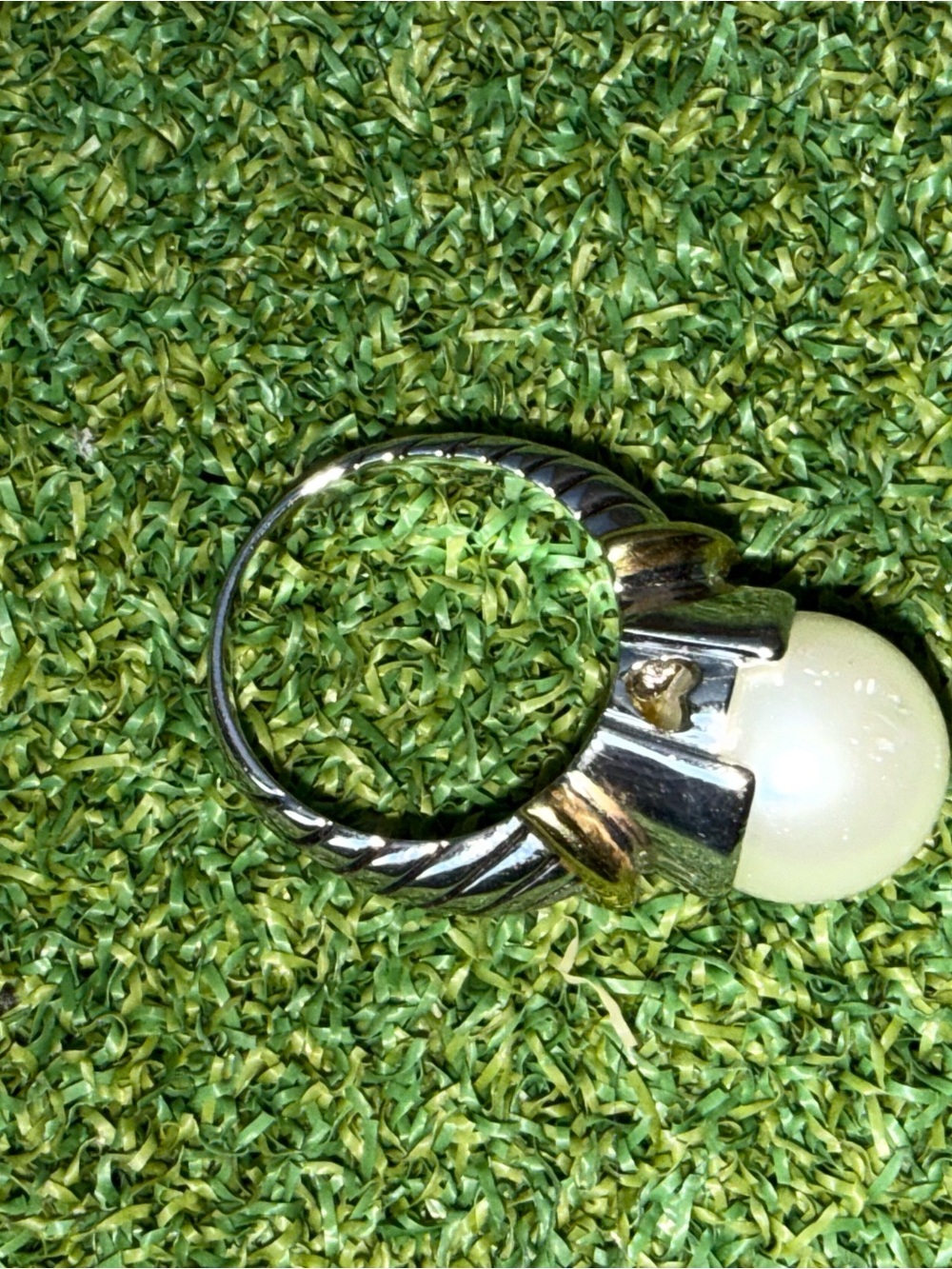 Silver-Tone Ring with Cream Pearl Accent